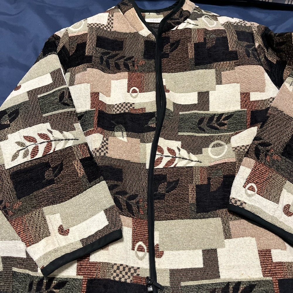 Studio Works Women's Geometric Patchwork Blazer Jacket - Brown Multi